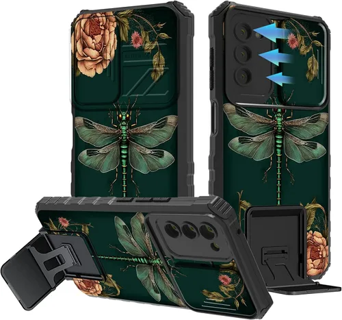 Vista 129 de Funda para Samsung Galaxy A13 5G/4G/A04S, Galaxy A13 5G con cubierta de cámara deslizante, funda de doble capa integrada con función atril