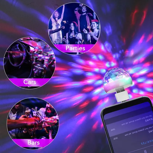 Vista 4 de Lmaytech Luces USB para fiesta de mini bola de discoteca, luces estroboscópicas activadas por sonido, luces LED portátiles para el ambiente