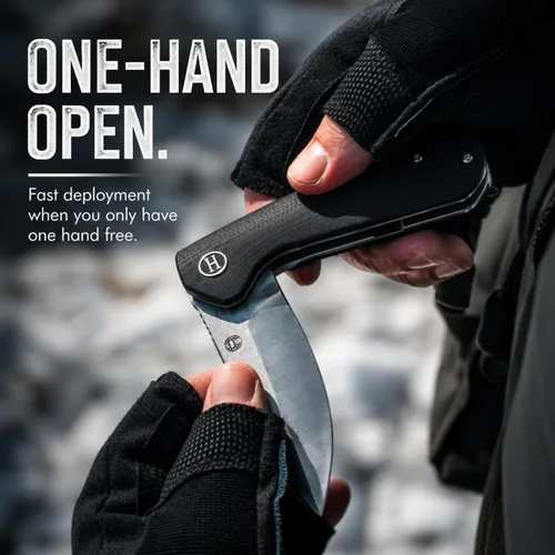 Vista 3 de Holtzman's Gorilla Survival Cuchillo plegable campesino con mango táctico G10, hoja de acero D2, juego de caja de regalo (negro) - Ideal para llevar