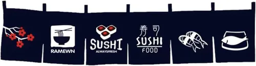 Vista 20 de Cortina de restaurante de estilo japonés para colgar en la puerta, cortina de tela Noren, decoración horizontal para sushi bar, Izakaya, 59 x 15.7