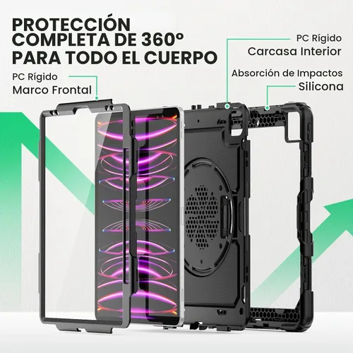 Vista 5 de SEYMAC Funda para iPad Pro 12.9 2022/2021/2020/2018, resistente protección a prueba de golpes con protector de pantalla, soporte giratorio de 360°