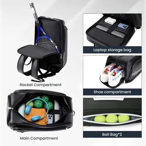 Vista 2 de Tennis Racket Bag Pickleball Padel Backpack With Shoe Compartment, Laptop Sleeve,Fence Hook,Ball Sleeve