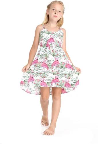 Vista 4 de Hecho en Hawaii Luau Vestido con tirantes elásticos en crema flamenco