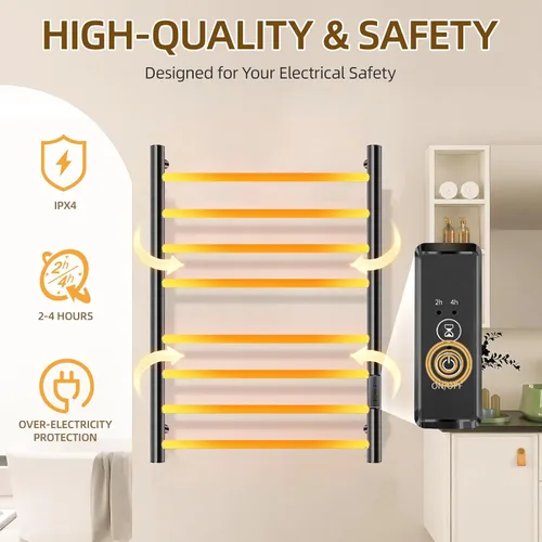 Vista 2 de Calentadores de toallas para baño, toallero eléctrico calentado montado en la pared, estante de almacenamiento caliente con temporizador integrado