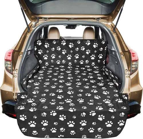 Vista 16 de Veckle SUV Cargo Liner para perros - Funda para maletero con protector de solapa para parachoques Waterproof Pet Cargo Cover with Side Flaps, Dog