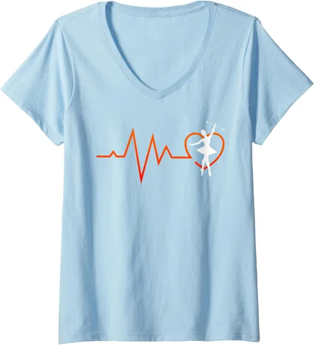 Vista 4 de Majorette Heartbeat Gymnastics Baton Twirling V-Neck T-Shirt