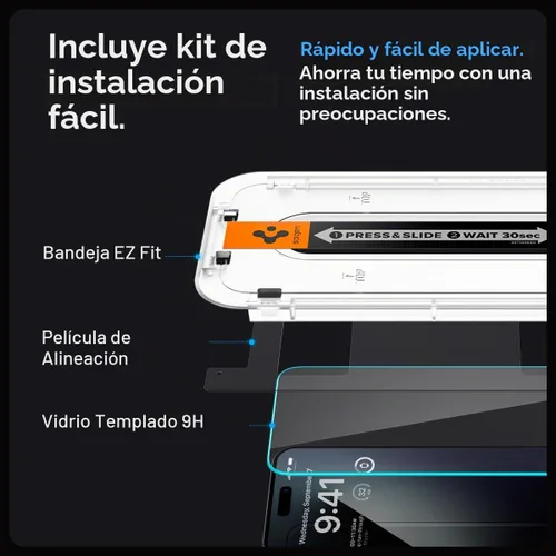 Vista 6 de Spigen GlasTR EZ FIT - Protector de pantalla de vidrio templado para iPhone 15 Pro