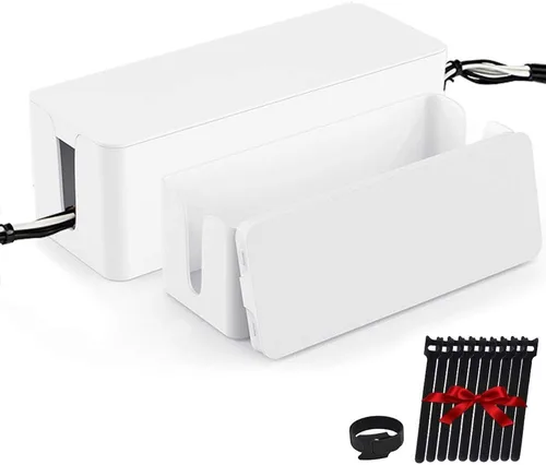 Vista 9 de Organizador de caja de gestión de cables, paquete de 2 correctores de alambre para cubrir ocultar protector de sobretensiones y regleta