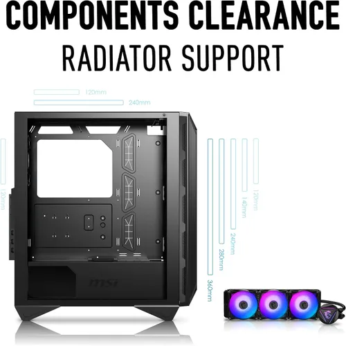 Vista 3 de MSI MPG GUNGNIR 111R Chasis de PC Gaming Mid Tower - Negro, 4 ventiladores ARGB de 120mm, USB 3.2 Gen2x2 Tipo-C, Panel de Vidrio Templado, Filtro