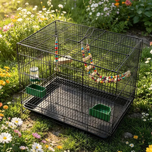 Vista 3 de Jaula para pájaros de 20 pulgadas, plegable, mediana y pequeña, jaulas para loros, canarios, cacatúas, agapornis, pinzones, conures, jaula de metal