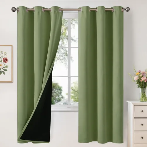 Vista 148 de YoungsTex - Cortinas 100% opacas para dormitorio, con aislamiento térmico y ojales, cortinas oscuras negras con capa pesada para ventana de sala