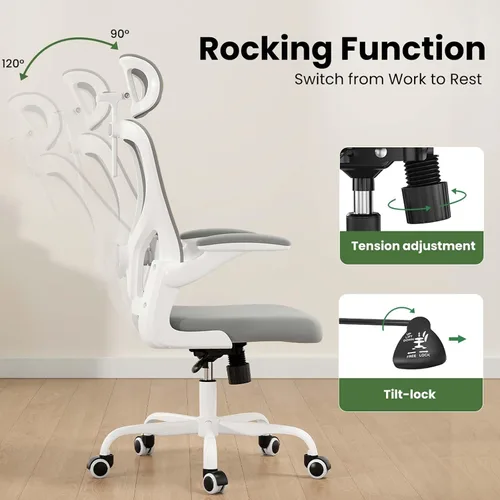 Vista 4 de Sillas de oficina ergonómicas de malla con soporte lumbar y reposacabezas ajustable, cómoda silla de escritorio para computadora con respaldo alto