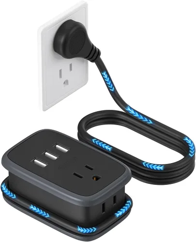 Vista 10 de NTONPOWER - Regleta de alimentación de viaje con puerto USB C, pequeña con enchufe plano, cable de extensión de viaje de múltiples enchufes, regleta