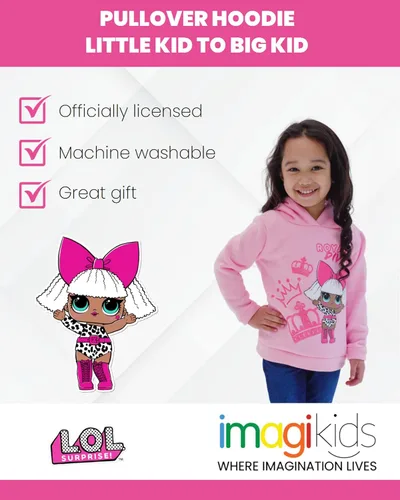 Vista 3 de L.O.L. Surprise! Queen Bee Diva Girls Fleece Pullover Hoodie Little Kid to Big Kid