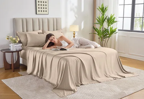 Vista 2 de Pure Bamboo Sábanas Twin, Juego de Sábanas de Cama de Viscosa 100% Orgánica Genuina Derivada de Bambú, Lujosamente Suaves y Refrescantes, Doble