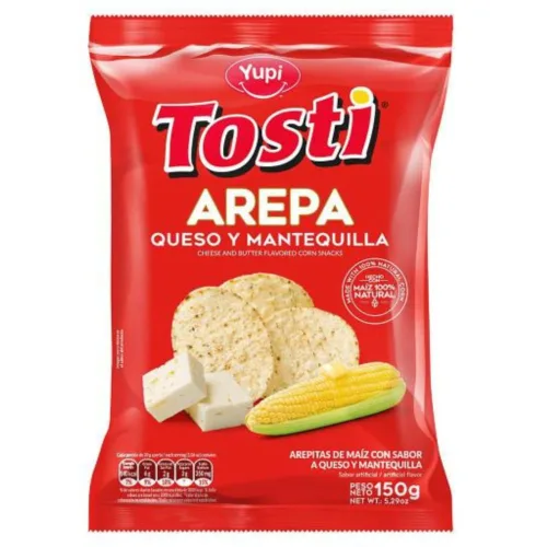 Vista 2 de Tostiarepas (paquete de 24) un Arepa Bocadillos colombianos de queso y mantequilla Bocadillos de maíz colombiano snack colombiano en línea mecato