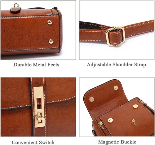 Vista 4 de Crossbody Bag for Women Fashion Designer Shoulder Purse Leather Top-handle Satchel Brown Classic Handbags for Ladies