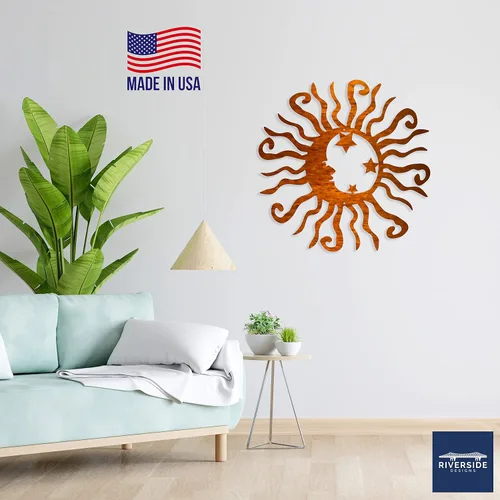 Vista 6 de Riverside Designs Wacky - Arte de pared de metal con luna solar, decoración de acero para exteriores, resistente e impermeable, fabricado en Estados
