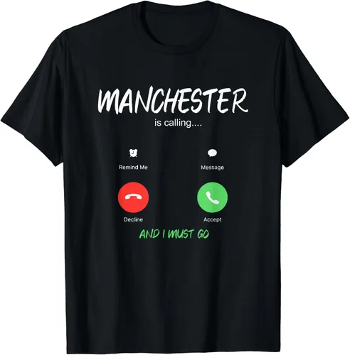 Vista 2 de Camiseta de viaje Manchester Is Calling And I Must Go England, Negro