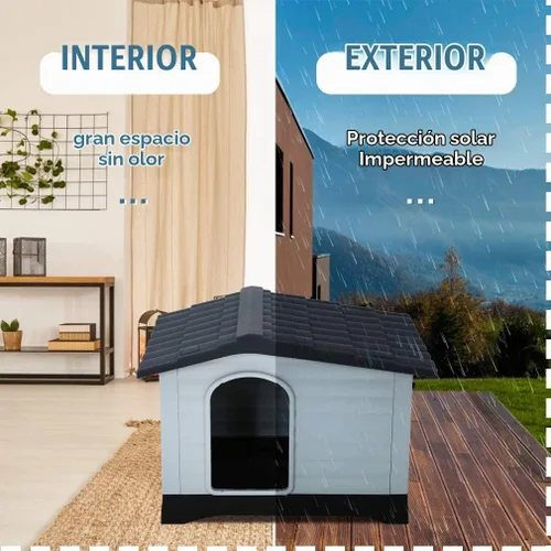 Vista 5 de Casa de plástico resistente al agua para perros medianos, casa para perros para interiores y exteriores, refugio para cachorros con rejillas