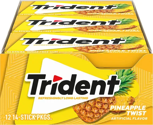 Vista 10 de 12 paquetes de 14 unidades cada uno; es decir, en total son 168 unidades de goma de mascar Trident Bubblegum sin azúcar sabor chicle. Accesorios