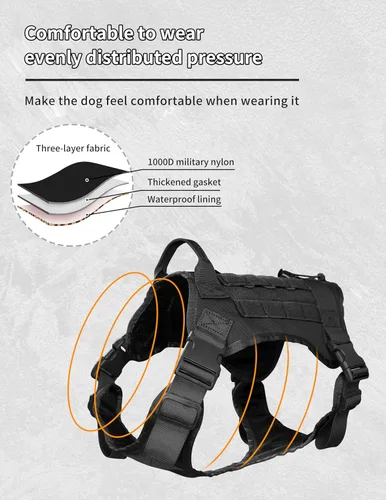 Vista 3 de Arnés táctico para perros de razas medianas y grandes, arnés ajustable para perros de servicio sin tirones con mango y sistema Molle, cordón