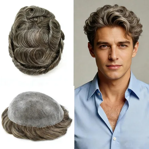 Vista 106 de Toupee for Men Hair Piece Real Human Hair Full Poly Skin Mens Toupee Mens Hair System Injected PU Hair System Invisible Hairpiece for