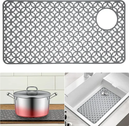 Vista 6 de Protectores de fregadero de silicona - 2 piezas, 28.25"x15.25", protectores inferiores para fregaderos de acero inoxidable y porcelana