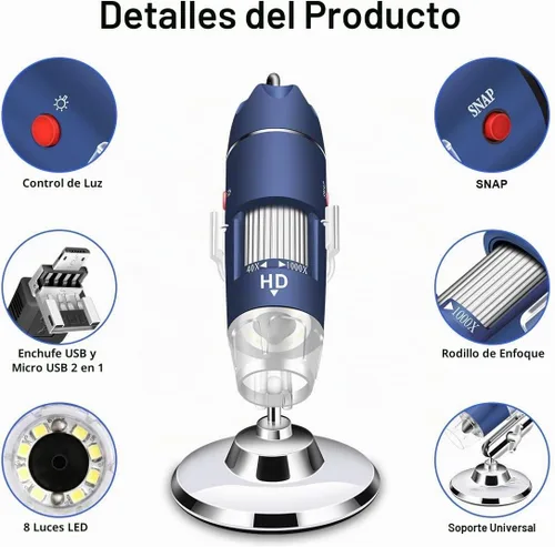 Vista 6 de Cámara de microscopio USB HD 2MP para Android y Windows Linux Mac PC
