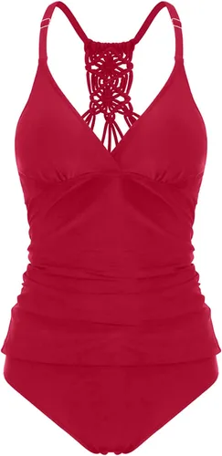Vista 5 de Holipick Conjunto de tankini de dos piezas con control de abdomen para mujer, con cuello en V, tankini con parte inferior