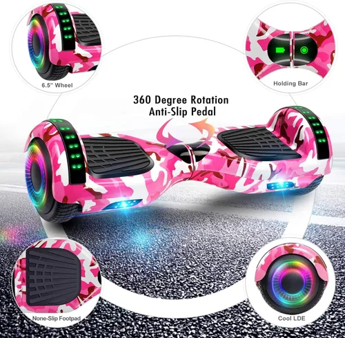 Vista 4 de FLYING-ANT Hoverboard de 6.5" de dos ruedas con asiento de autoequilibrio, scooter eléctrico con ruedas de luz LED Flash