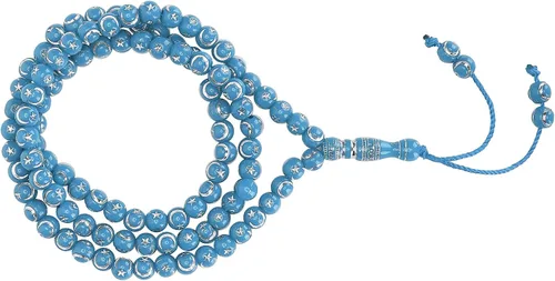 Vista 9 de Rosario musulmán, herramienta de oración, 99 granos de resina, adoración islámica dorada, artículo religioso azul (azul)