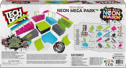 Vista 10 de Tech Deck, Neon Mega Park X-Connect Creator, juego de rampas personalizables que brillan en la oscuridad con 2 monopatines de dedo Blind, más de 90