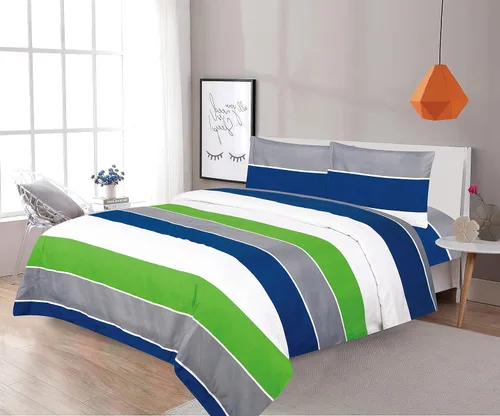 Vista 2 de Sapphire Home Juego de sábanas estampadas de cuatro (4) piezas tamaño Queen con sábana bajera, plana y 2 fundas de almohada, estampado de rayas