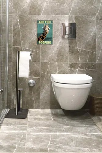 Vista 4 de Letrero Divertido de Hojalata y Metal Vintage Retro Arte de Pared Are You Pooping Jirafa para Baño Estudio Entrada Sala de Estar y Bar Gran Regalo