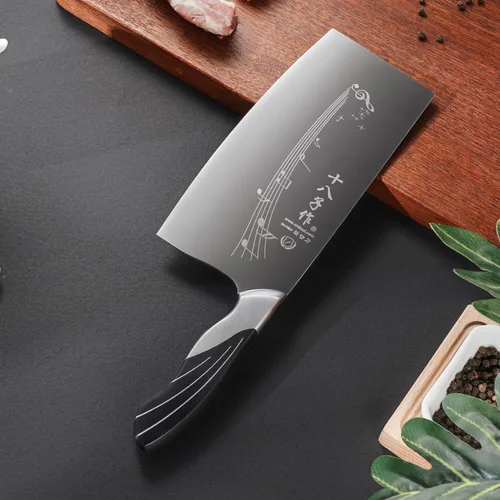 Vista 7 de SHI BA ZI ZUO Cuchillo de cocina chino de 7 pulgadas Cuchillo vegetal Cuchillo de chef profesional con mango de acero fundido de espiga completa