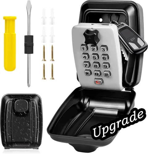 Vista 8 de BKNOOU Caja de bloqueo de llave de pared con código, caja de bloqueo de llave para exterior, caja de seguridad impermeable extra grande para llaves