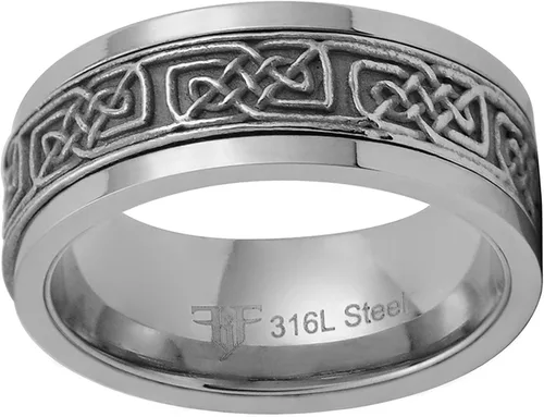Vista 2 de Fantasy Forge Jewelry Anillo giratorio de nudo nórdico vikingo para hombre y mujer, de acero inoxidable plateado, celta, antiansiedad, tallas 3-17