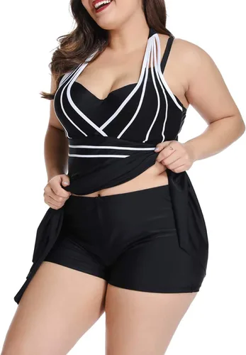 Vista 3 de Lalagen Traje de baño halter para mujer, talla grande, conjunto de tankini de dos piezas.