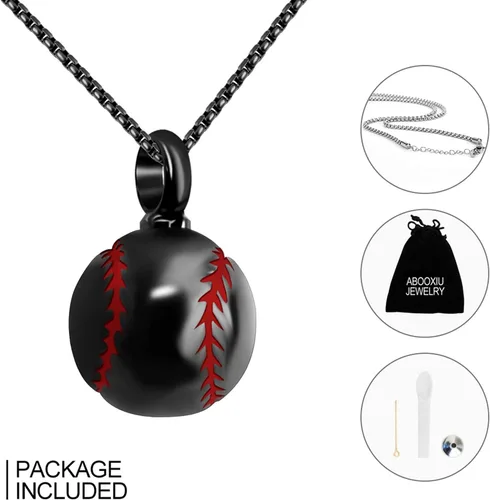 Vista 7 de abooxiu Collar de urna de béisbol para cenizas de acero inoxidable con colgante conmemorativo, colgante de cenizas humanas, para mujeres y hombres