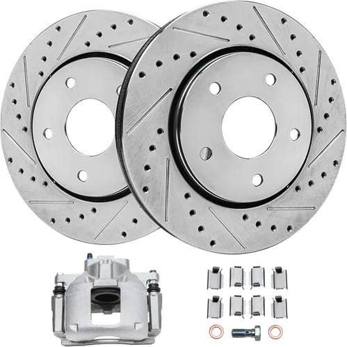 Vista 23 de Detroit Axle - Rotores de freno traseros perforados y ranurados + Reemplazo de calibrador de freno de disco trasero derecho para Acura TL Honda