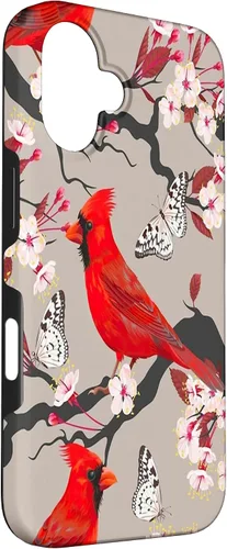 Vista 3 de Funda para iPhone 16 Women Girls Cardinals Red With Floral Butterfly