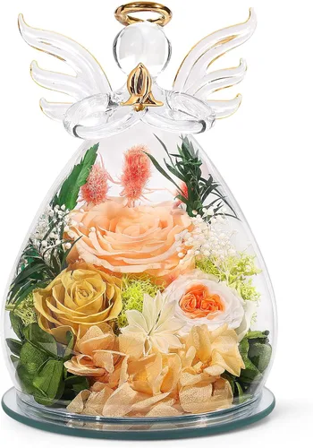 Vista 9 de Regalos para mamá, regalos de cumpleaños para mujeres, rosa preservada para siempre, flor en cristal, figuras de ángel, flores frescas para entrega