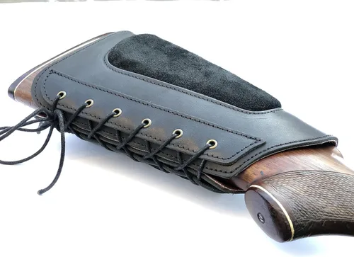 Vista 8 de Funda de cuero genuino para soporte de munición con relleno de gamuza para mejillas