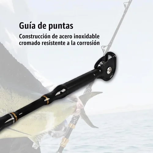 Vista 6 de Fiblink Caña de pesca de barco convencional de 1 pieza para agua salada en alta mar de 6 pies