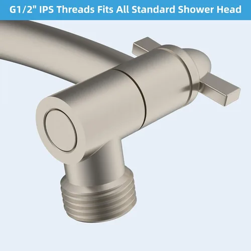 Vista 6 de Hibbent Brazo de Extensión para Cabezal de Ducha Totalmente Metálico de 10'', Latón Sólido Flexible Ajustable en Altura y Ángulo, Extensor de Brazo