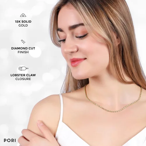 Vista 5 de PORI JEWELERS 18K Yellow Gold 1.5MM, 1.8MM, 2MM, 2.5MM, 3MM, 4MM, or 5MM Diamond Cut Rope Chain Necklace Unisex Sizes 16"-30