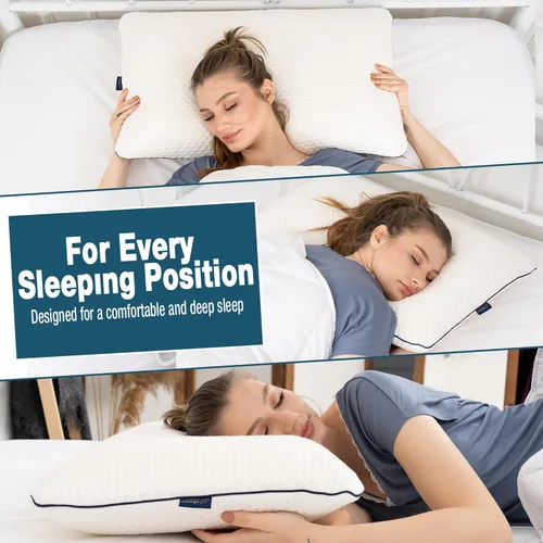 Vista 5 de alkamto Almohada de espuma viscoelástica de 27.5 x 18 pulgadas, almohada ergonómica de apoyo para el cuello, certificada Oeko-Tex, funda