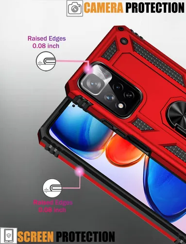 Vista 4 de Funda para Redmi Note 11 Pro 4G/Note 11E Pro con protector de pantalla de vidrio templado, [grado militar] Soporte magnético para montaje en anillo