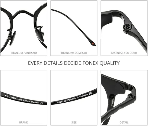 Vista 3 de Marco de gafas de titanio de FONEX gafas ópticas de miopía redondas para mujer 8509